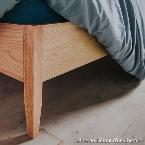 Lit Adulte 180x200 Cm En Placage Chêne Avec Tête De Lit En Bois Massif Et Cannage Naturel - Leonie