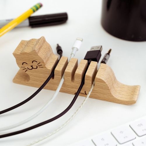 Porte Câbles Chat Naturel