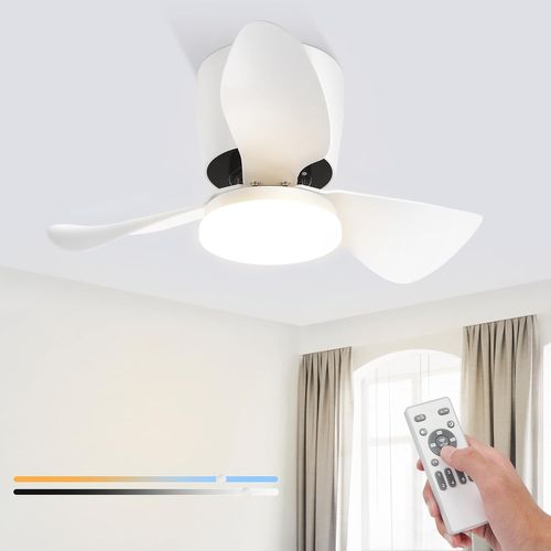 ZMH Ventilateur Plafond LED 70cm - 23W Blanc Dimmable Télécommande 6 Vitesses Été/Hiver