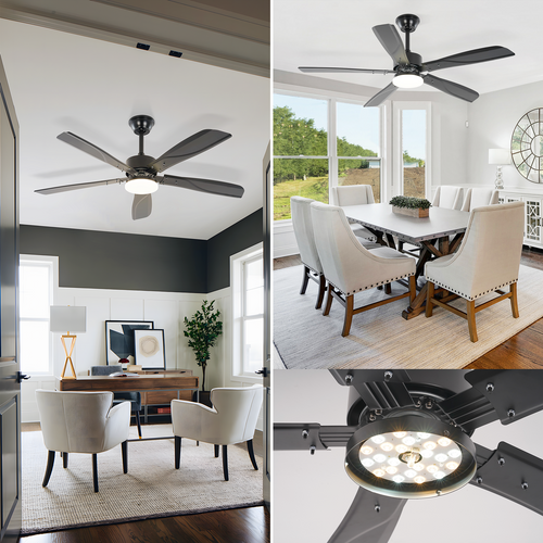 Ventilateur De Plafond Noir Avec Éclairage LED Silencieux Et Réglable 23 W