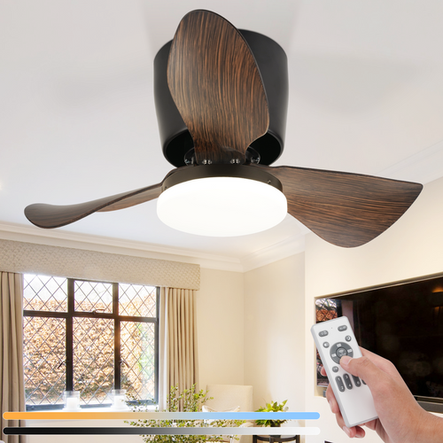 ZMH Ventilateur Plafond LED Moderne 70cm Noir - 23W, Dimmable, Télécommande (6 Vitesses)