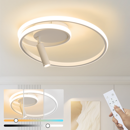 Plafonnier LED Dimmable : 40cm 37w Blanc Avec Télécommande Lampe De Cuisine