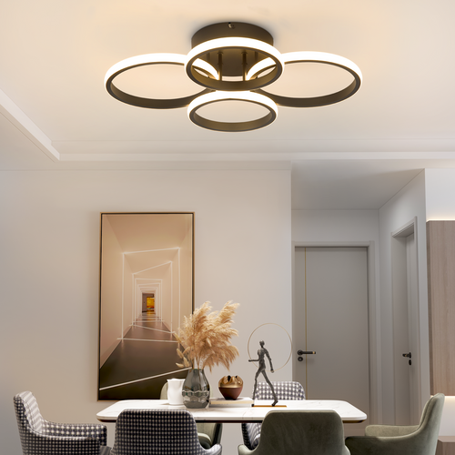 Plafonnier LED Design Moderne Noir 48w 55cm Dimmable Avec Télécommande  Chambre Ou Cuisine.