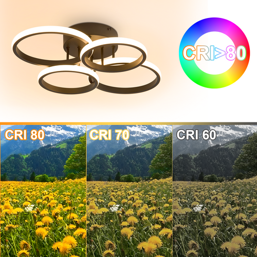 Plafonnier LED Design Moderne Noir 48w 55cm Dimmable Avec Télécommande  Chambre Ou Cuisine.