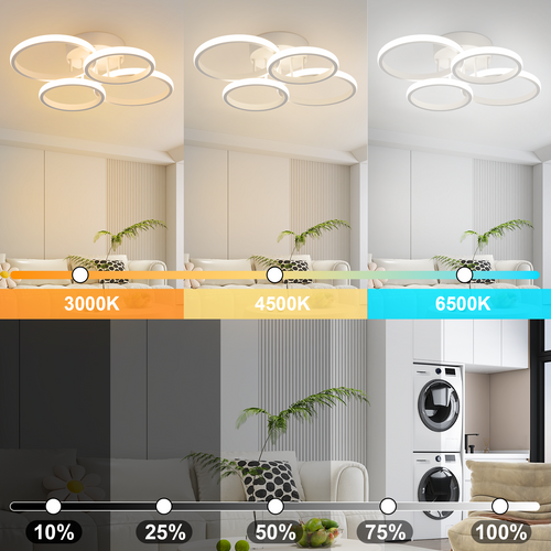 Plafonnier LED Moderne Blanc 48w 55cm Dimmable Avec Télécommande Pour Salon Chambre