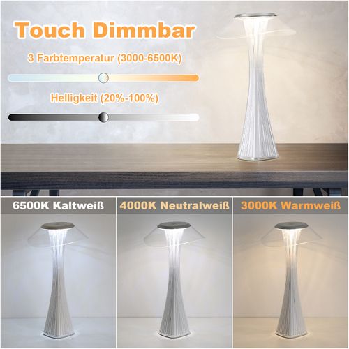 LED Lampe De Table Touch Dimmable 3000-6500k Blanc Pour Chambre à Coucher Salon