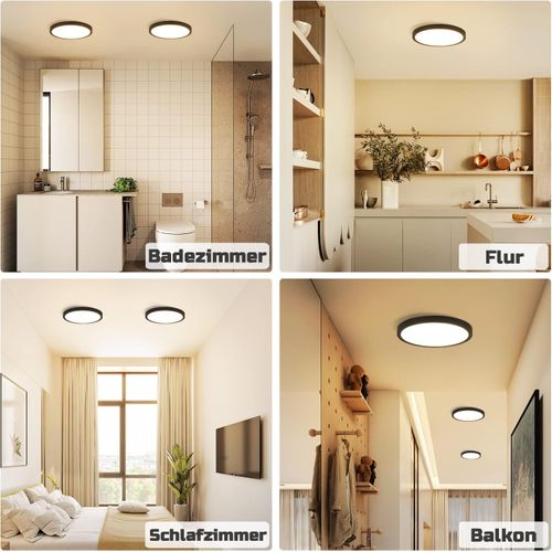 Plafonnier LED - Noir 15w Lampe De Salle De Bain Éclairage De Plafond Rond  Ip44 Ø17cm