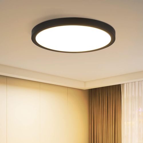 Plafonnier LED - Noir 15w Lampe De Salle De Bain Éclairage De Plafond Rond  Ip44 Ø17cm
