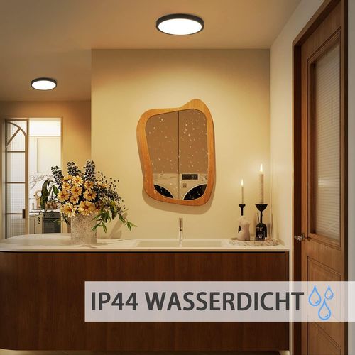 Plafonnier LED - Noir 15w Lampe De Salle De Bain Éclairage De Plafond Rond  Ip44 Ø17cm