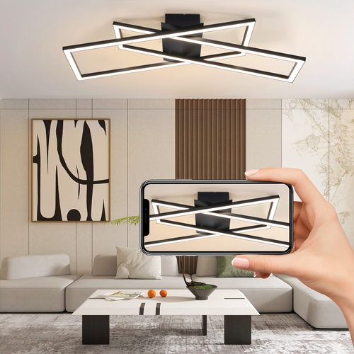 Plafonnier LED Salon Moderne à Intensité Variable 36 W 3000K -6500K Noir