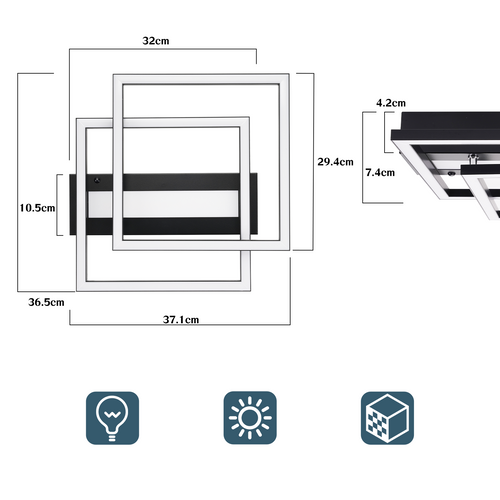Plafonnier LED Pour Cuisine – Lampe De Cuisine à Intensité Variable 42 W Noir Lampe De Chambre