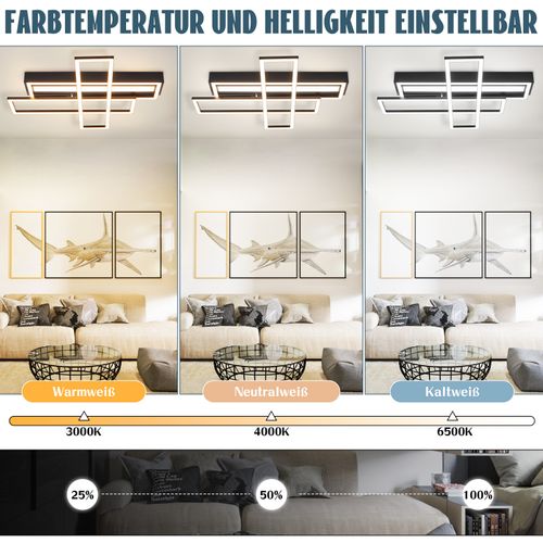 Plafonnier LED Pour Salon - 54 W - Noir - Intensité Variable - Design Moderne - Lampe De Cuisine
