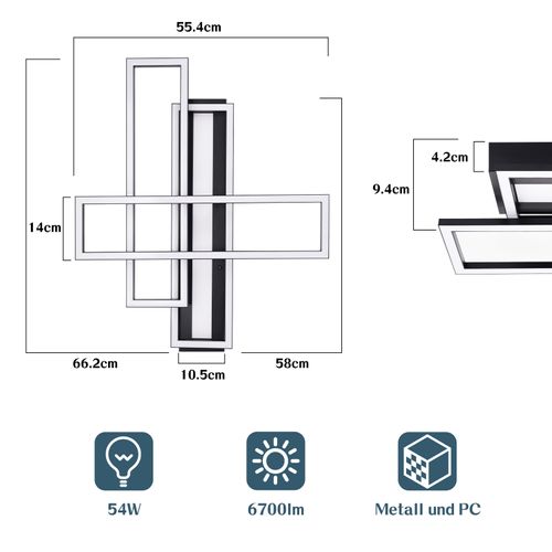 Plafonnier LED Pour Salon - 54 W - Noir - Intensité Variable - Design Moderne - Lampe De Cuisine