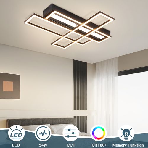 Plafonnier LED Pour Salon - 54 W - Noir - Intensité Variable - Design Moderne - Lampe De Cuisine