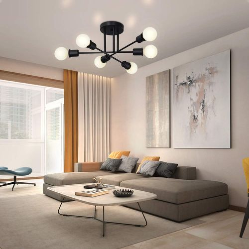 Plafonnier Noir - Luminaire Discret à 6 Bras, Lamp De Style Industriel Moderne Pour Cuisine