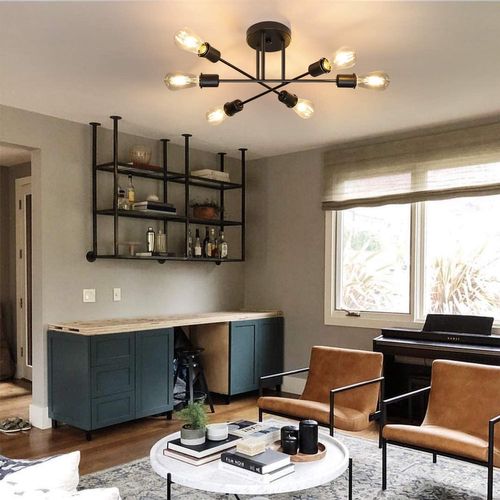 Plafonnier Noir - Luminaire Discret à 6 Bras, Lamp De Style Industriel Moderne Pour Cuisine