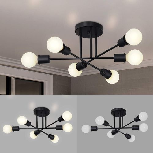 Plafonnier Noir - Luminaire Discret à 6 Bras, Lamp De Style Industriel Moderne Pour Cuisine