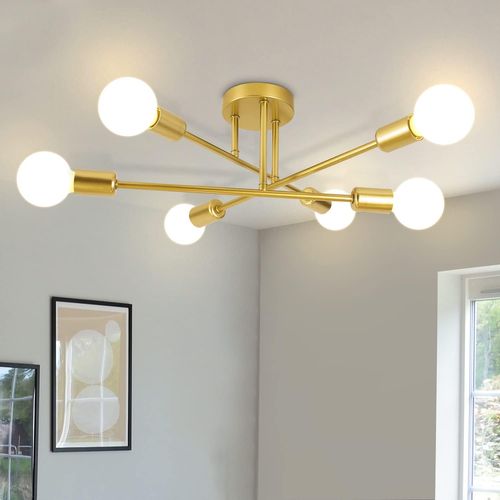 Plafonnier 6 Flammes Doré E27 Métal Industriel