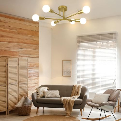 Plafonnier 6 Flammes Doré E27 Métal Industriel