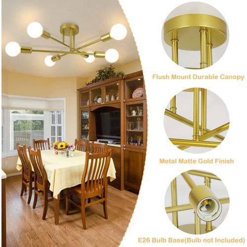 Plafonnier 6 Flammes Doré E27 Métal Industriel