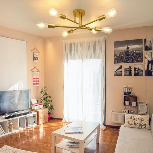 Plafonnier 6 Flammes Doré E27 Métal Industriel