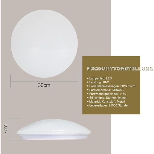 Plafonnier LED Plafonnier Chambre - Ø30cm Lampe Chambre Ciel Étoilé Lampe Cuisine Ronde 18w