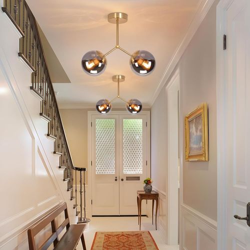 Plafonnier En Verre Pour Couloir : Plafonnier Vintage E27 Pour Couloir En Boule Dorée