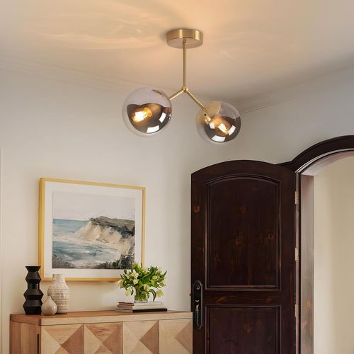 Plafonnier En Verre Pour Couloir : Plafonnier Vintage E27 Pour Couloir En Boule Dorée