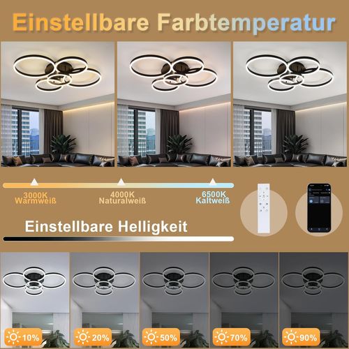 Plafonnier LED Plafonnier Salon : Lampe De Salon Dimmable 78w Avec Télécommande 5 Anneaux