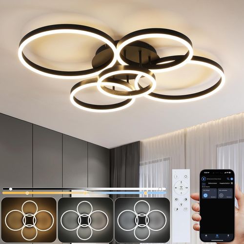 Plafonnier LED Plafonnier Salon : Lampe De Salon Dimmable 78w Avec Télécommande 5 Anneaux