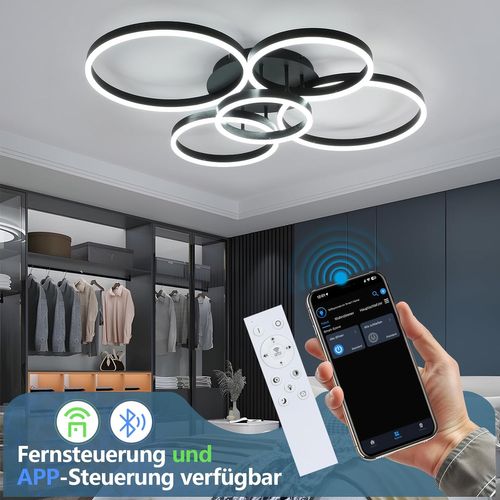 Plafonnier LED Plafonnier Salon : Lampe De Salon Dimmable 78w Avec Télécommande 5 Anneaux