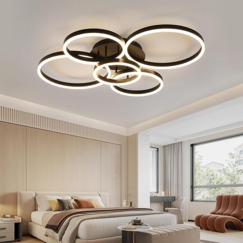 Plafonnier LED Plafonnier Salon : Lampe De Salon Dimmable 78w Avec Télécommande 5 Anneaux