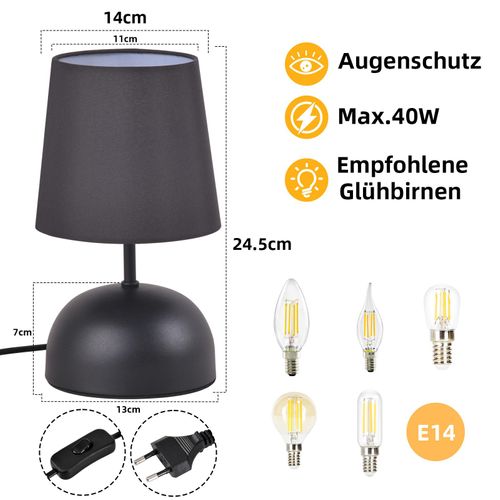 Lampe de Table Noir Tissu Beige Avec Câble - Lampe De Chevet Chambre Lit Moderne