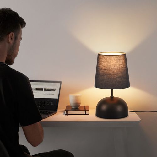 Lampe de Table Noir Tissu Beige Avec Câble - Lampe De Chevet Chambre Lit Moderne