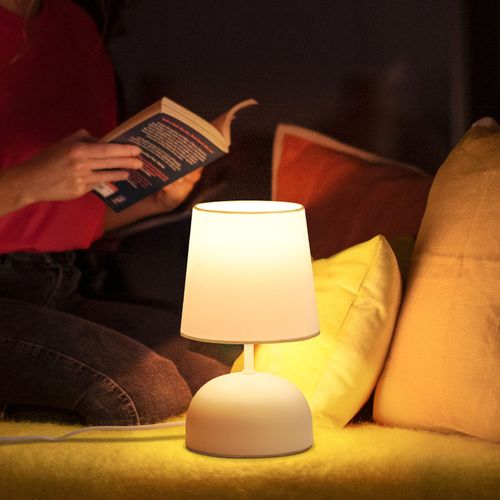 Lampe de Table blanche Tissu Beige Avec Câble - Lampe De Chevet Chambre Lit Moderne
