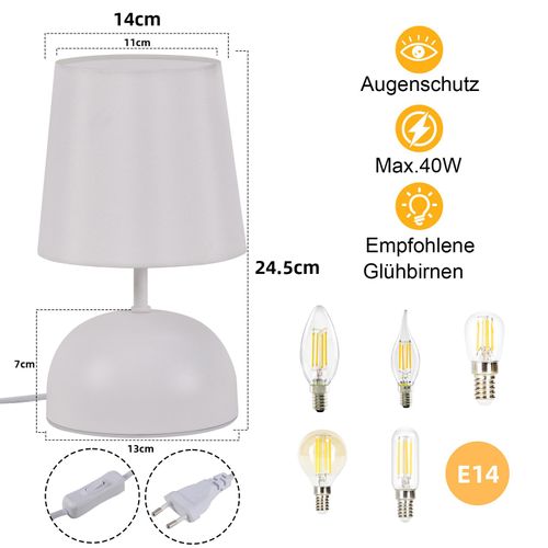 Lampe de Table blanche Tissu Beige Avec Câble - Lampe De Chevet Chambre Lit Moderne