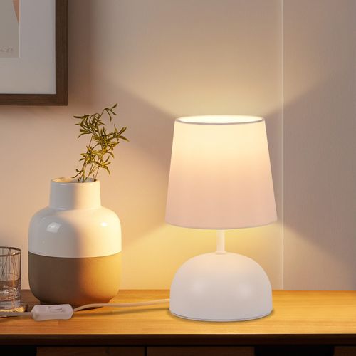 Lampe de Table blanche Tissu Beige Avec Câble - Lampe De Chevet Chambre Lit Moderne