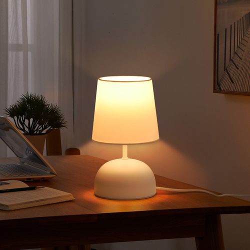Lampe de Table blanche Tissu Beige Avec Câble - Lampe De Chevet Chambre Lit Moderne