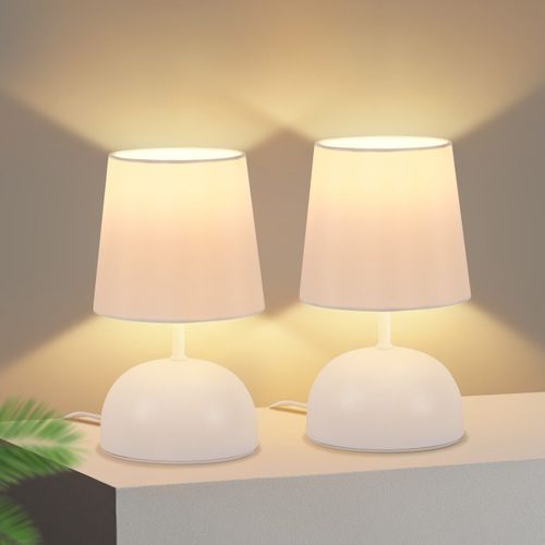 Lampe de Table blanche Tissu Beige Avec Câble - Lampe De Chevet Chambre Lit Moderne