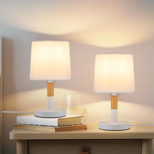 Lampe De Table Salon Douille E27 Lampe De Chevet Moderne Abat-jour Blanc