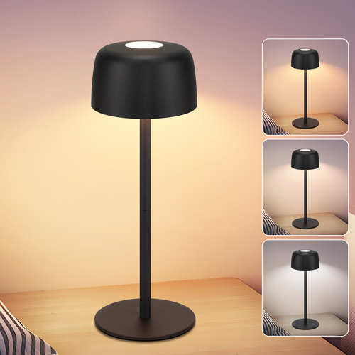 Lampe à Poser LED Sans Fil Tactile - Noire - Intensité Et 3 Températures Réglables