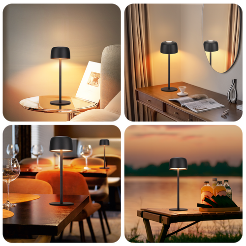 Lampe à Poser LED Sans Fil Tactile - Noire - Intensité Et 3 Températures Réglables