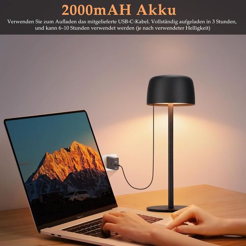 Lampe à Poser De Table LED Sans Fil - Lampe Intensité Variable Avec 3 Températures Noire