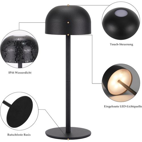 2er Lampes De Table LED Sans Fil Lampe Intensité Variable Avec 3 Températures Noir