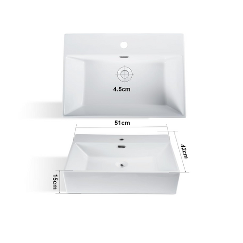 Lavabo Carré En Céramique à Poser Blanc 51x42x15cm