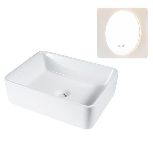 Lavabo Carré Céramique à Poser, 48x37x13,5cm, Finition Nano Effet Lotus, Blanc