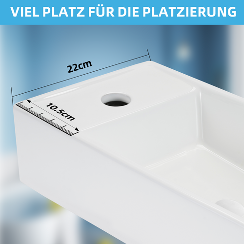 Lavabo Carré Céramique Mural 40x22x10cm, Blanc Avec Trou Pour Robinet