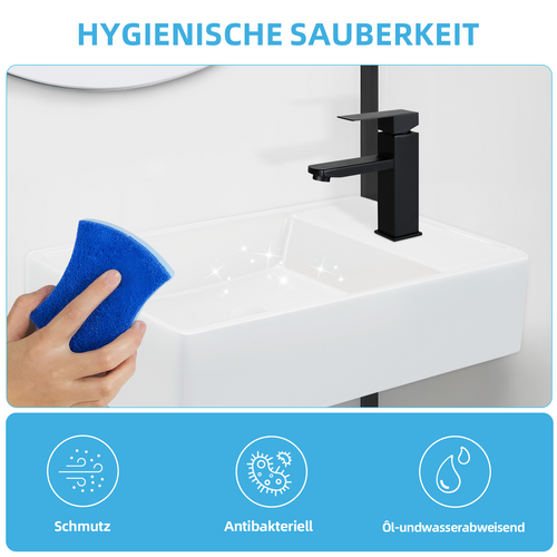 Lavabo Carré Céramique Mural 40x22x10cm, Blanc Avec Trou Pour Robinet