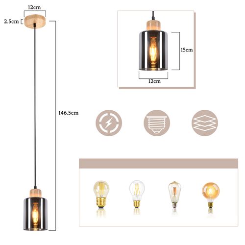 Suspension En Bois Pour Table à Manger Vintage 1 Lumière E27 Lampe De Salle à Manger Industrielle