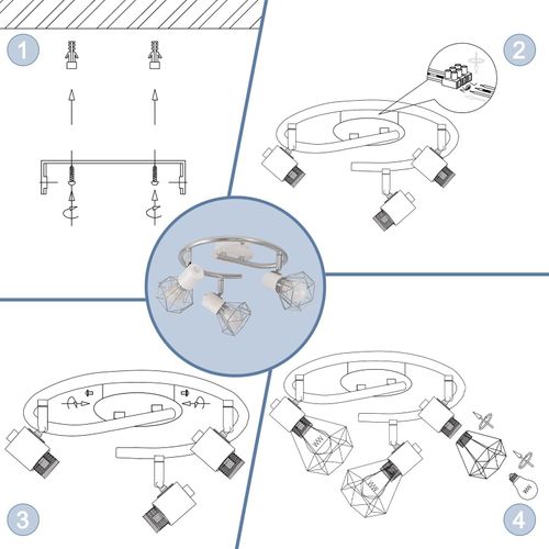 Plafonnier 3 Lampes Spot Rond Industriel Rétro E14 Pivotant Chambre